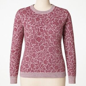 Vintage‎ Camela Floral Wool Crewneck Sweater Size S Maroon Cottagecore Apre Ski